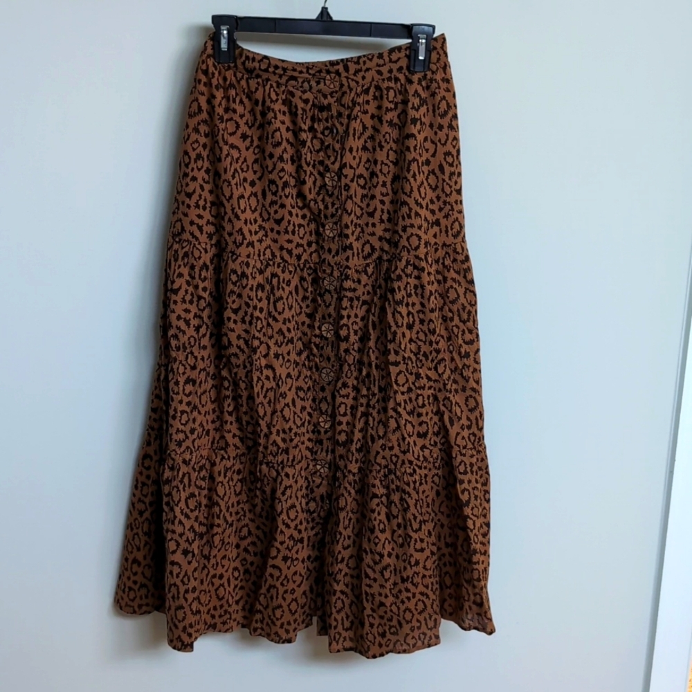 Emerson Fry Brown and Black Leopard Print Maxi Skirt